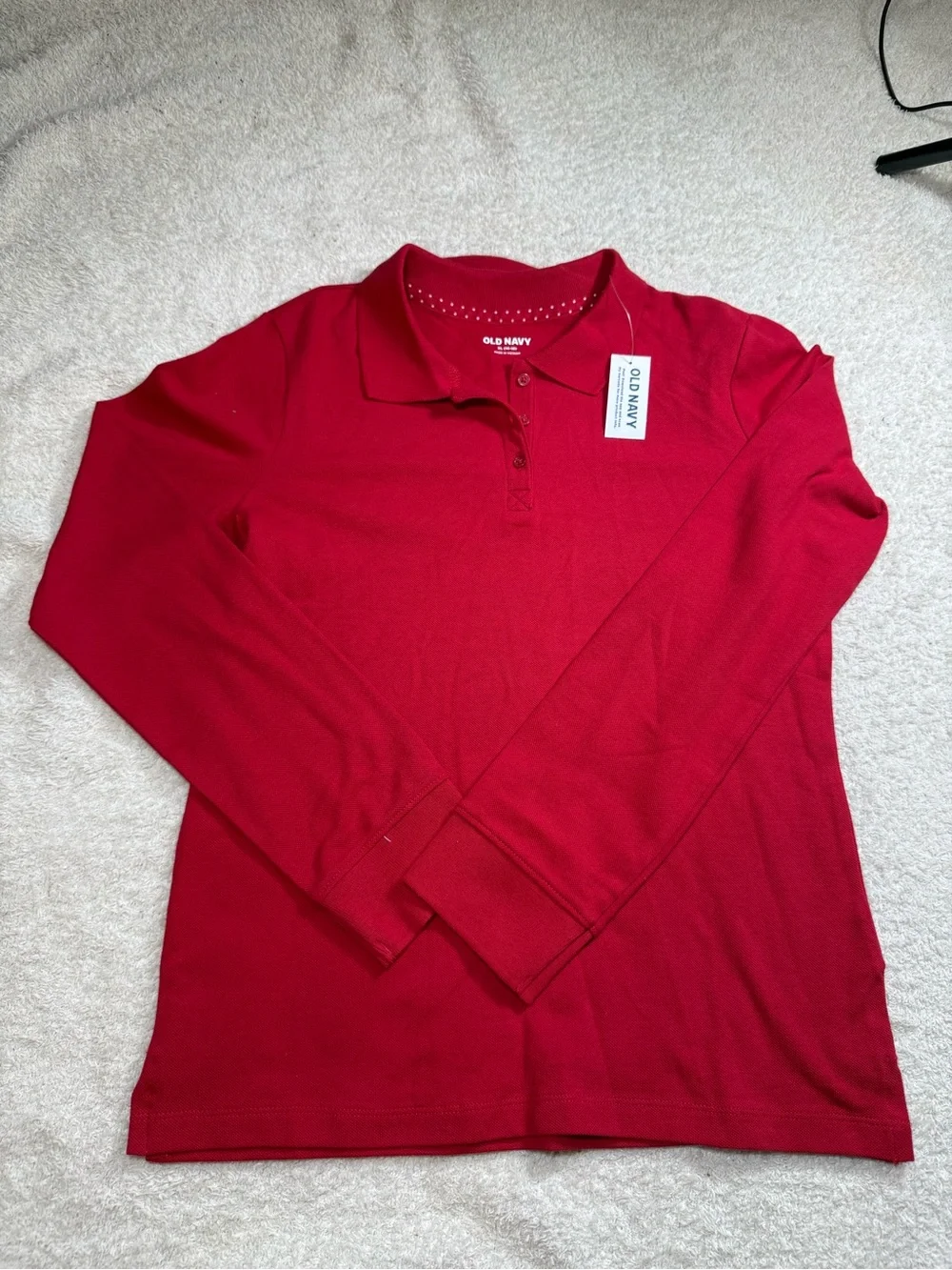 Old Navy Girls XL 14-16 Red Long Sleeve School Uniform Polo Shirt NWT